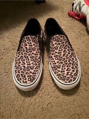 Vans Leopard Print Slip-On Flats in Tan and Black